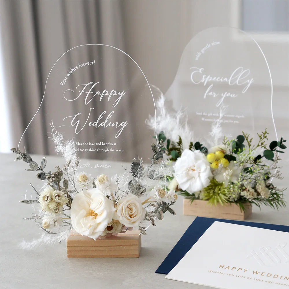 【結婚式 電報 ギフト】プリザーブドフラワーメッセージアクリルボード