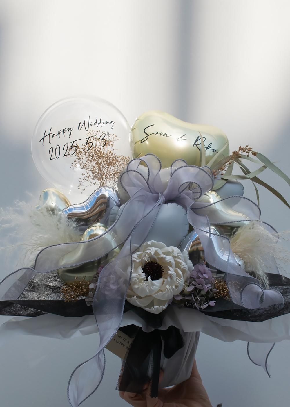 【結婚式 電報/祝電】おしゃれなバルーンギフト プレゼント 置き型 シックなアレンジメント