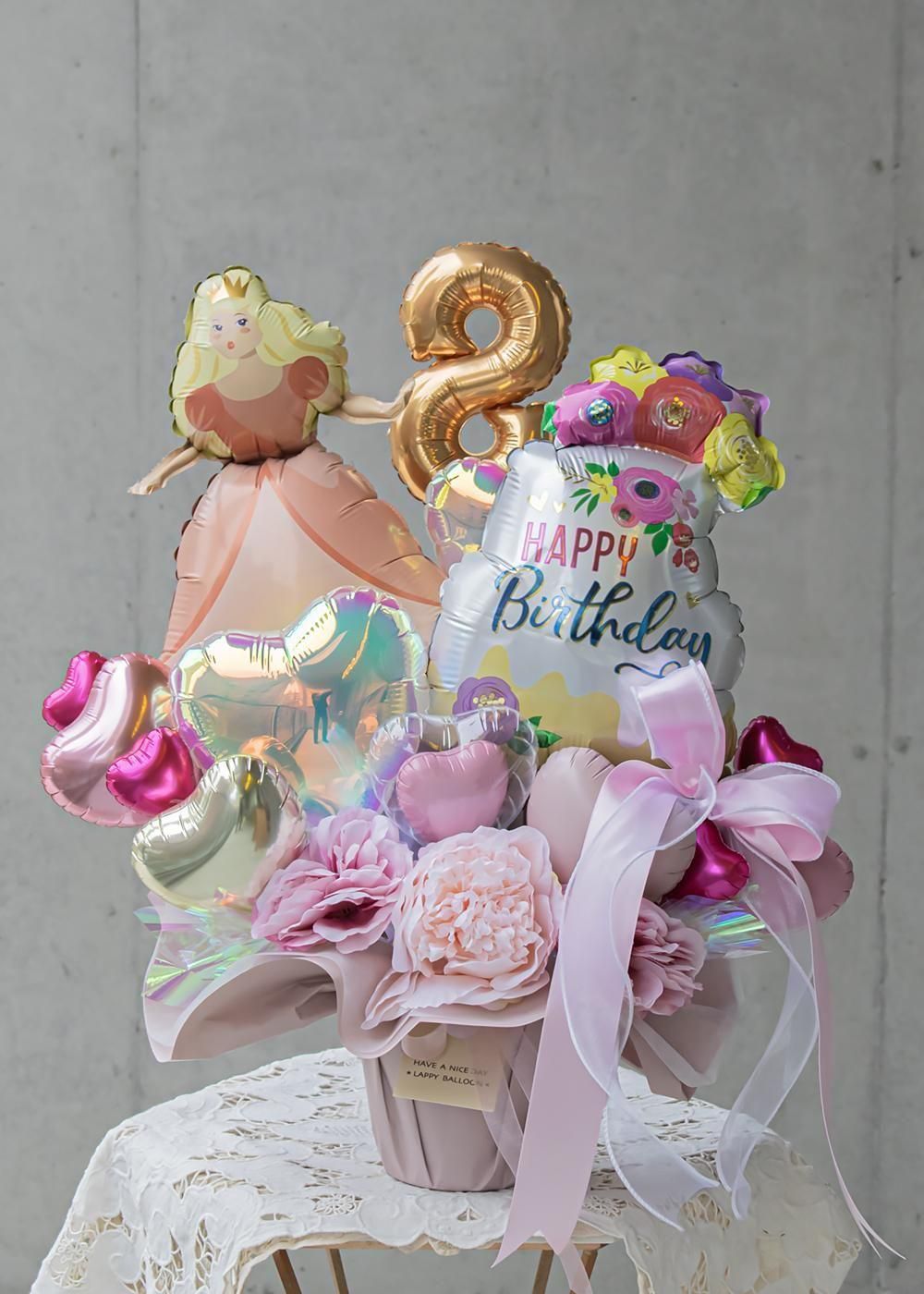 【誕生日バルーンギフト】プリンセスバースデーバルーンアレンジ｜選べる数字｜置き型ギフト｜ラッピーのバルーン電報