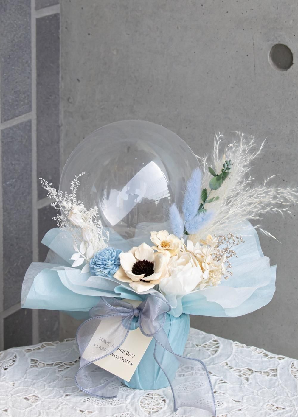 【結婚式 電報/祝電】Clear Blue Flower Balloon/クリアブルー フラワーバルーン