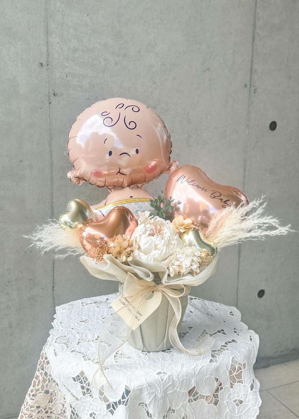 【出産祝いバルーンギフト】Welcome Baby ナチュラルフラワーバルーン